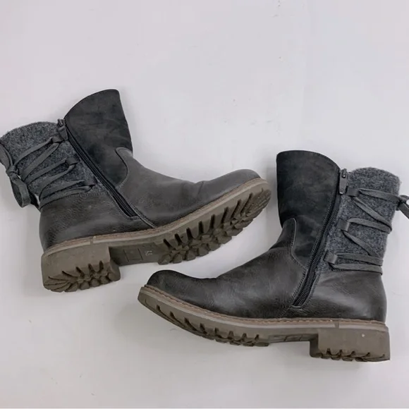 Patrizia By Spring Step Dawna Grey Multi Boots Size 39 (8-8.5) Gray Zip Sherpa - Picture 9 of 14